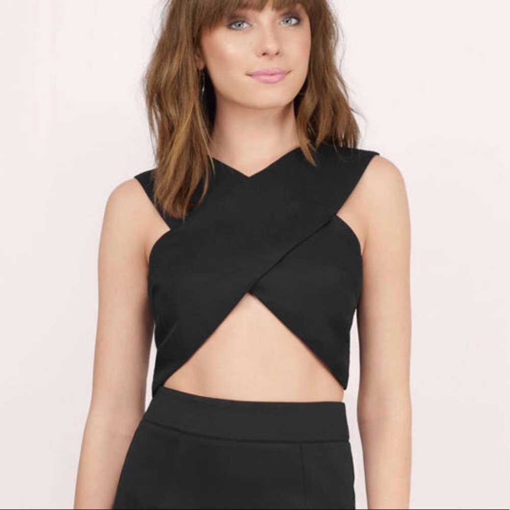 TOBI black criss cross crop top